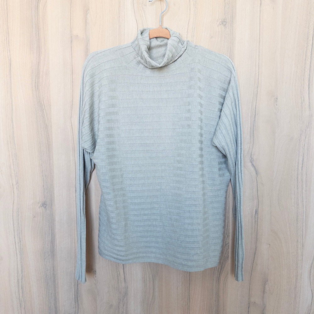 Stitches & Stripes Women Sweater M Gray Ribbed Turtleneck Minimal Quiet Luxury